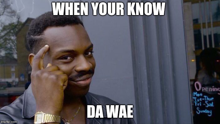 Roll Safe Think About It | WHEN YOUR KNOW; DA WAE | image tagged in memes,roll safe think about it | made w/ Imgflip meme maker
