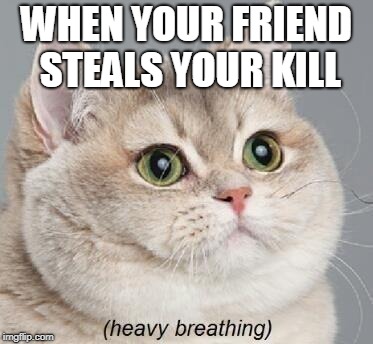 Heavy Breathing Cat Meme | WHEN YOUR FRIEND STEALS YOUR KILL | image tagged in memes,heavy breathing cat | made w/ Imgflip meme maker