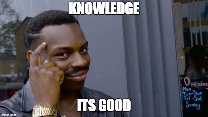 Roll Safe Think About It | KNOWLEDGE; ITS GOOD | image tagged in memes,roll safe think about it | made w/ Imgflip meme maker