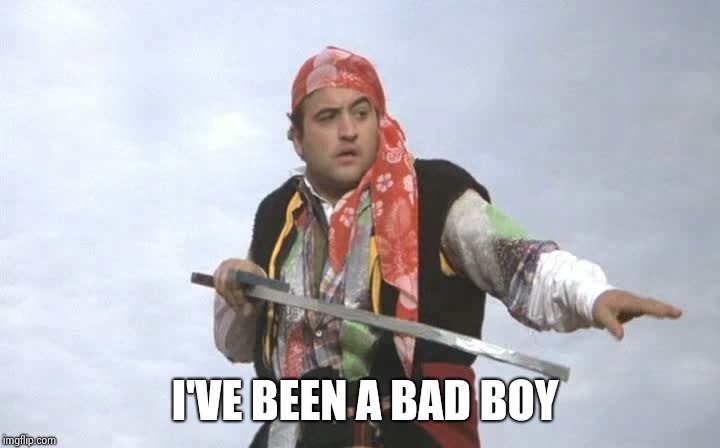 Pirate Belushi | I'VE BEEN A BAD BOY | image tagged in pirate belushi | made w/ Imgflip meme maker