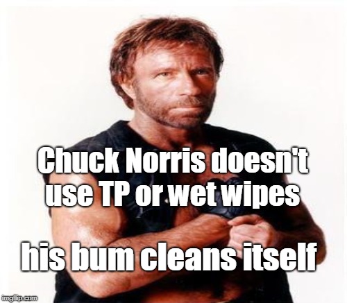 Chuck Norris doesn't use TP or wet wipes his bum cleans itself | made w/ Imgflip meme maker