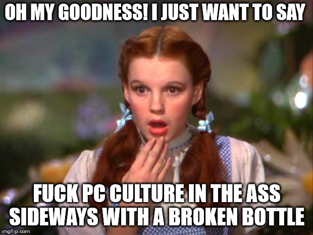 OH MY GOODNESS! I JUST WANT TO SAY F**K PC CULTURE IN THE ASS SIDEWAYS WITH A BROKEN BOTTLE | made w/ Imgflip meme maker