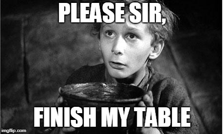 Oliver Twist | PLEASE SIR, FINISH MY TABLE | image tagged in oliver twist | made w/ Imgflip meme maker