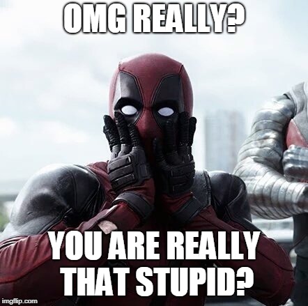 Deadpool Surprised Meme | OMG REALLY? YOU ARE REALLY THAT STUPID? | image tagged in memes,deadpool surprised | made w/ Imgflip meme maker
