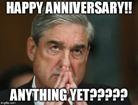 mueller | HAPPY ANNIVERSARY!! ANYTHING YET????? | image tagged in robert mueller | made w/ Imgflip meme maker