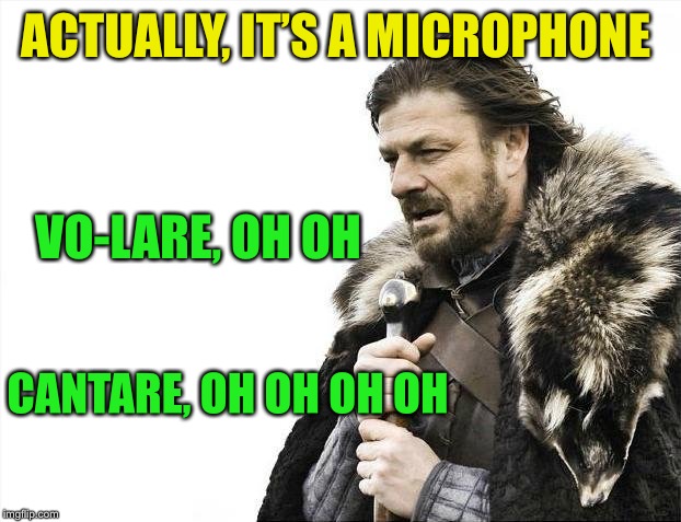 Brace Yourselves X is Coming Meme | ACTUALLY, IT’S A MICROPHONE VO-LARE, OH OH CANTARE, OH OH OH OH | image tagged in memes,brace yourselves x is coming | made w/ Imgflip meme maker