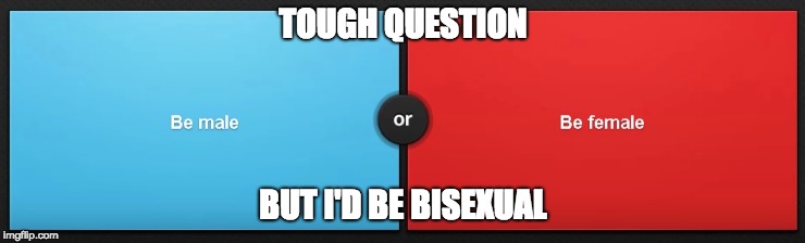 Genders DONT MATTER | TOUGH QUESTION; BUT I'D BE BISEXUAL | image tagged in memes | made w/ Imgflip meme maker