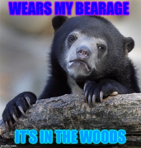 Confession Bear Meme | WEARS MY BEARAGE; IT’S IN THE WOODS | image tagged in memes,confession bear | made w/ Imgflip meme maker