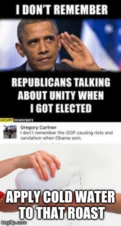 Occupy Democrats roasted again | APPLY COLD WATER TO THAT ROAST | image tagged in memes,funny,occupy democrats,obama,politics,roasts | made w/ Imgflip meme maker