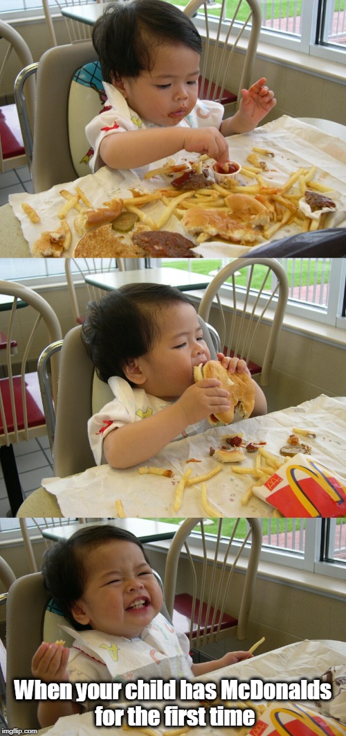 Hannah's First McDonalds Happy Meal | When your child has McDonalds for the first time | image tagged in mcdonalds,child | made w/ Imgflip meme maker