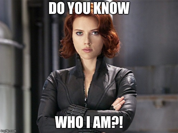Black Widow - Not Impressed | DO YOU KNOW; WHO I AM?! | image tagged in black widow - not impressed | made w/ Imgflip meme maker