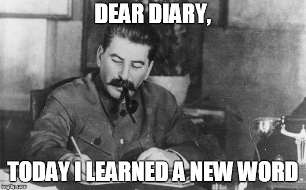 Stalin diary | DEAR DIARY, TODAY I LEARNED A NEW WORD | image tagged in stalin diary | made w/ Imgflip meme maker