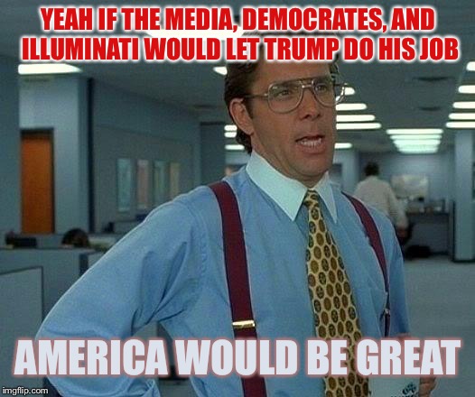 This includes Chuck, Nancy, Maxine, and Pocahontis |  YEAH IF THE MEDIA, DEMOCRATES, AND ILLUMINATI WOULD LET TRUMP DO HIS JOB; AMERICA WOULD BE GREAT | image tagged in memes,that would be great,pelosi,schumer,chris muler,dank memes | made w/ Imgflip meme maker