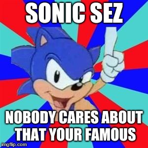 Sonic sez | SONIC SEZ; NOBODY CARES ABOUT THAT YOUR FAMOUS | image tagged in sonic sez | made w/ Imgflip meme maker