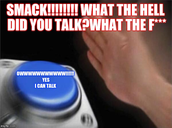 Blank Nut Button Meme | SMACK!!!!!!!! WHAT THE HELL DID YOU TALK?WHAT THE F***; OWWWWWWWWWWW!!!!!! YES I CAN TALK | image tagged in memes,blank nut button | made w/ Imgflip meme maker
