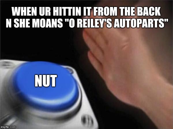 Blank Nut Button Meme | WHEN UR HITTIN IT FROM THE BACK N SHE MOANS "O REILEY'S AUTOPARTS"; NUT | image tagged in memes,blank nut button | made w/ Imgflip meme maker
