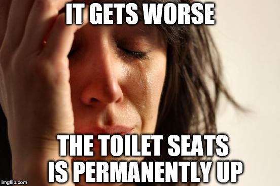 First World Problems Meme | IT GETS WORSE THE TOILET SEATS IS PERMANENTLY UP | image tagged in memes,first world problems | made w/ Imgflip meme maker
