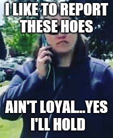 BBQ BECKY | I LIKE TO REPORT THESE HOES; AIN'T LOYAL...YES I'LL HOLD | image tagged in bbq becky | made w/ Imgflip meme maker