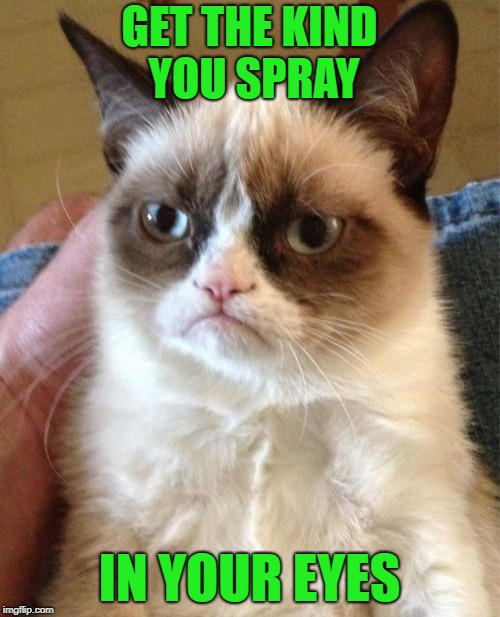 Grumpy Cat Meme | GET THE KIND YOU SPRAY IN YOUR EYES | image tagged in memes,grumpy cat | made w/ Imgflip meme maker