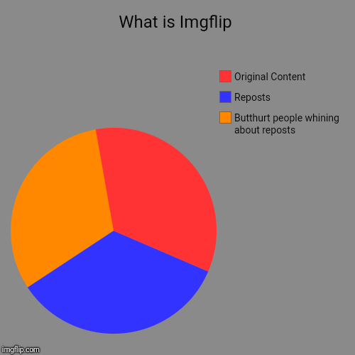 What is Imgflip | Butthurt people whining about reposts, Reposts, Original Content | image tagged in funny,pie charts | made w/ Imgflip chart maker