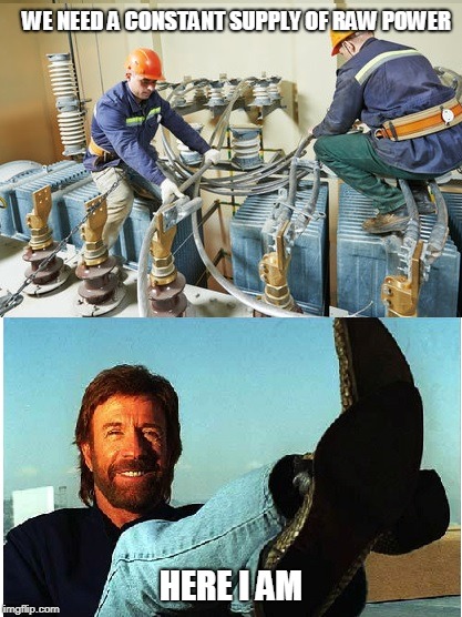 Chuck Norris raw power | WE NEED A CONSTANT SUPPLY OF RAW POWER; HERE I AM | image tagged in chuck norris,memes,power | made w/ Imgflip meme maker
