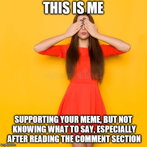THIS IS ME SUPPORTING YOUR MEME, BUT NOT KNOWING WHAT TO SAY, ESPECIALLY AFTER READING THE COMMENT SECTION | made w/ Imgflip meme maker