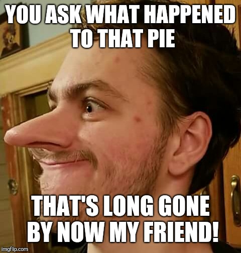Joe The Sniffer | YOU ASK WHAT HAPPENED TO THAT PIE; THAT'S LONG GONE BY NOW MY FRIEND! | image tagged in joe the sniffer | made w/ Imgflip meme maker
