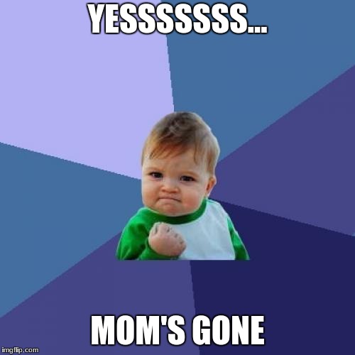 Success Kid Meme | YESSSSSSS... MOM'S GONE | image tagged in memes,success kid | made w/ Imgflip meme maker