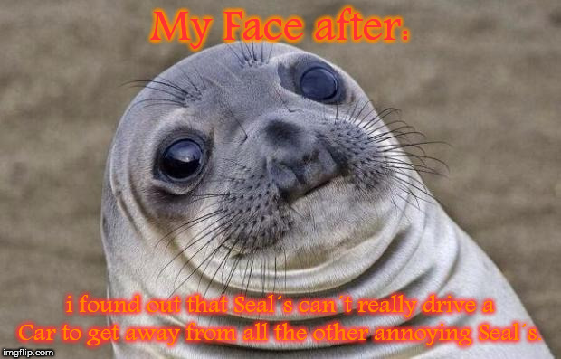 My Face after... | My Face after:; i found out that Seal´s can´t really drive a Car to get away from all the other annoying Seal´s. | image tagged in memes,awkward moment sealion,funny | made w/ Imgflip meme maker