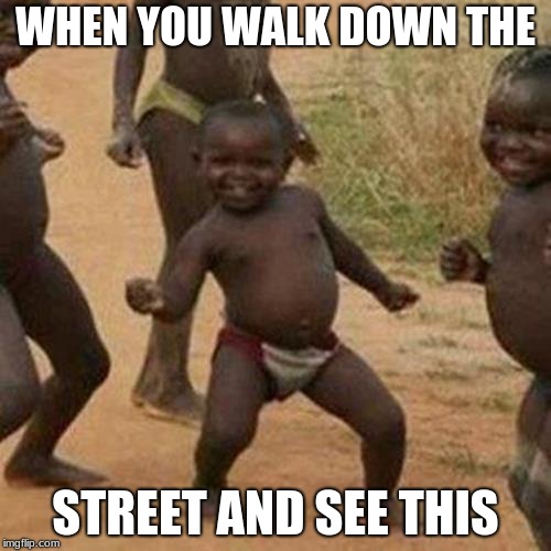 Third World Success Kid | WHEN YOU WALK DOWN THE; STREET AND SEE THIS | image tagged in memes,third world success kid | made w/ Imgflip meme maker