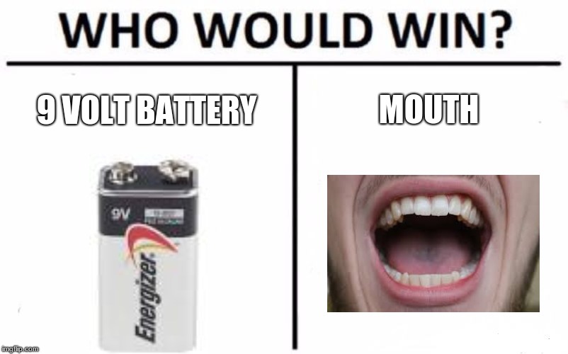 Who Would Win? Meme | MOUTH; 9 VOLT BATTERY | image tagged in memes,who would win | made w/ Imgflip meme maker
