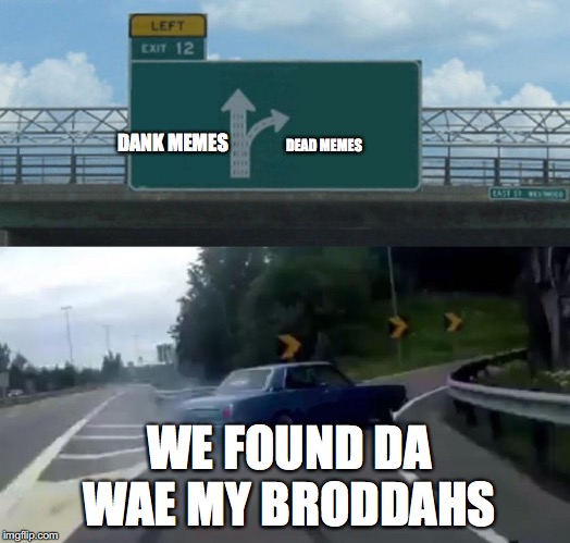 Dank Memes or Dead Memes? | DANK MEMES; DEAD MEMES; WE FOUND DA WAE MY BRODDAHS | image tagged in memes,left exit 12 off ramp | made w/ Imgflip meme maker