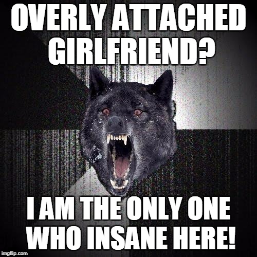 Insanity Wolf Meme | OVERLY ATTACHED GIRLFRIEND? I AM THE ONLY ONE WHO INSANE HERE! | image tagged in memes,insanity wolf | made w/ Imgflip meme maker