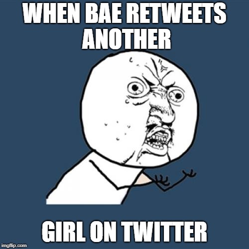 Y U No Meme | WHEN BAE RETWEETS ANOTHER; GIRL ON TWITTER | image tagged in memes,y u no | made w/ Imgflip meme maker