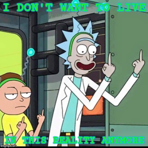 Rick and Morty | I DON'T WANT TO LIVE; IN THIS REALITY ANYMORE | image tagged in rick and morty | made w/ Imgflip meme maker