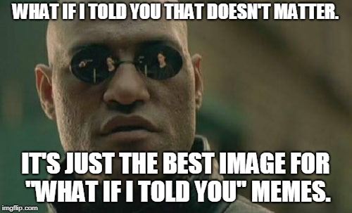 Matrix Morpheus Meme | WHAT IF I TOLD YOU THAT DOESN'T MATTER. IT'S JUST THE BEST IMAGE FOR "WHAT IF I TOLD YOU" MEMES. | image tagged in memes,matrix morpheus | made w/ Imgflip meme maker