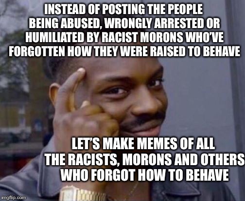 intelligence | INSTEAD OF POSTING THE PEOPLE BEING ABUSED, WRONGLY ARRESTED OR HUMILIATED BY RACIST MORONS WHO’VE FORGOTTEN HOW THEY WERE RAISED TO BEHAVE; LET’S MAKE MEMES OF ALL THE RACISTS, MORONS AND OTHERS WHO FORGOT HOW TO BEHAVE | image tagged in intelligence | made w/ Imgflip meme maker
