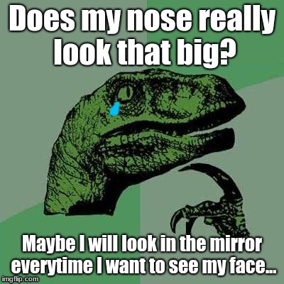 Dino | Does my nose really look that big? Maybe I will look in the mirror everytime I want to see my face... | image tagged in dino | made w/ Imgflip meme maker