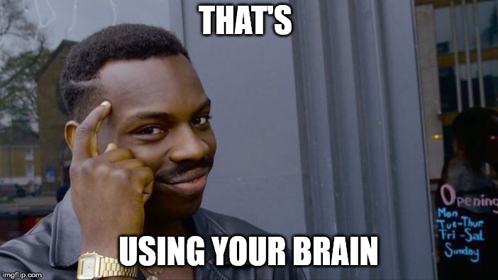 THAT'S USING YOUR BRAIN | image tagged in memes,roll safe think about it | made w/ Imgflip meme maker