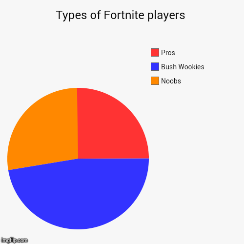Types of Fortnite players | Noobs, Bush Wookies, Pros | image tagged in funny,pie charts | made w/ Imgflip chart maker
