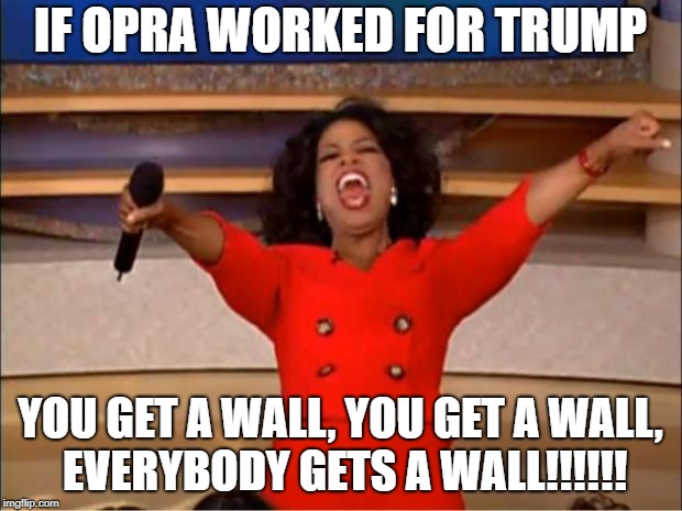 Oprah You Get A |  IF OPRA WORKED FOR TRUMP; YOU GET A WALL, YOU GET A WALL, EVERYBODY GETS A WALL!!!!!! | image tagged in memes,oprah you get a | made w/ Imgflip meme maker
