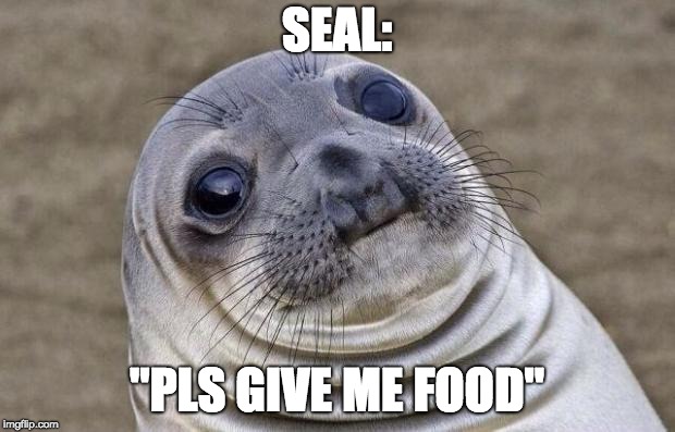 Awkward Moment Sealion Meme | SEAL:; "PLS GIVE ME FOOD" | image tagged in memes,awkward moment sealion | made w/ Imgflip meme maker