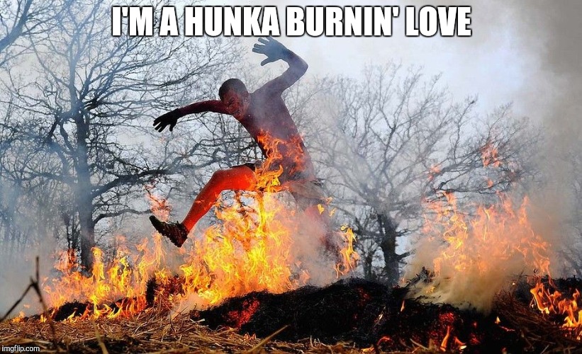 Fire in the Hole | I'M A HUNKA BURNIN' LOVE | image tagged in run forest run | made w/ Imgflip meme maker