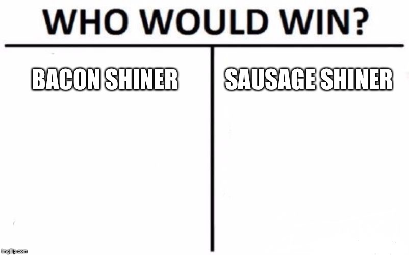 Who Would Win? Meme | BACON SHINER; SAUSAGE SHINER | image tagged in memes,who would win | made w/ Imgflip meme maker