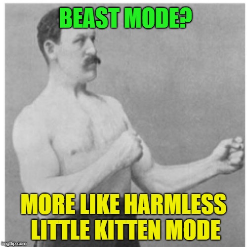 Overly Manly Man Meme | BEAST MODE? MORE LIKE HARMLESS LITTLE KITTEN MODE | image tagged in memes,overly manly man,beast mode,fight | made w/ Imgflip meme maker