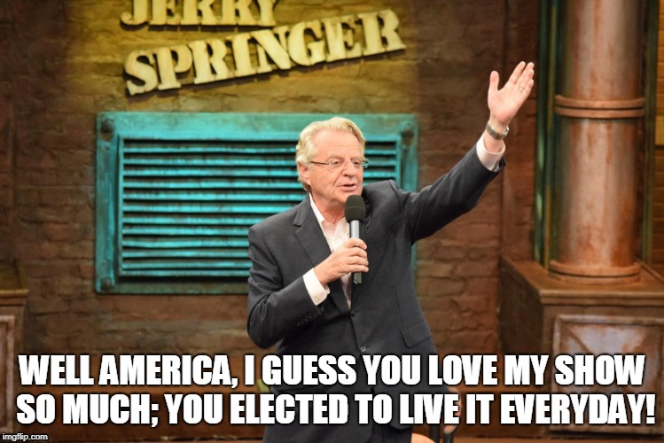 WELL AMERICA, I GUESS YOU LOVE MY SHOW SO MUCH; YOU ELECTED TO LIVE IT EVERYDAY! | made w/ Imgflip meme maker