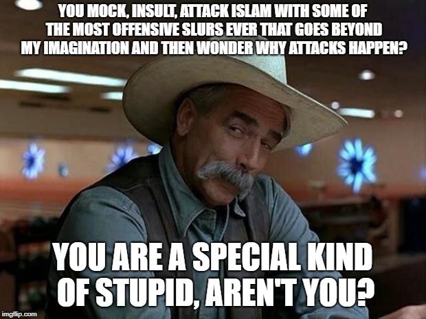 So Many Islamophobes Are Using Slurs BEYOND My Imagination | YOU MOCK, INSULT, ATTACK ISLAM WITH SOME OF THE MOST OFFENSIVE SLURS EVER THAT GOES BEYOND MY IMAGINATION AND THEN WONDER WHY ATTACKS HAPPEN? YOU ARE A SPECIAL KIND OF STUPID, AREN'T YOU? | image tagged in special kind of stupid | made w/ Imgflip meme maker