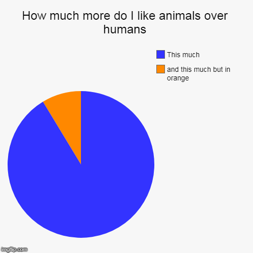 How much more do I like animals over humans | and this much but in orange, This much | image tagged in funny,pie charts | made w/ Imgflip chart maker