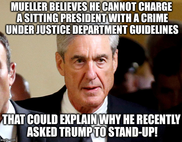 Well, you have to follow the rules! | MUELLER BELIEVES HE CANNOT CHARGE A SITTING PRESIDENT WITH A CRIME UNDER JUSTICE DEPARTMENT GUIDELINES; THAT COULD EXPLAIN WHY HE RECENTLY ASKED TRUMP TO STAND-UP! | image tagged in trump,mueller,russia collusion,russia investigation,humor | made w/ Imgflip meme maker