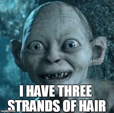 Gollum | I HAVE THREE STRANDS OF HAIR | image tagged in memes,gollum | made w/ Imgflip meme maker